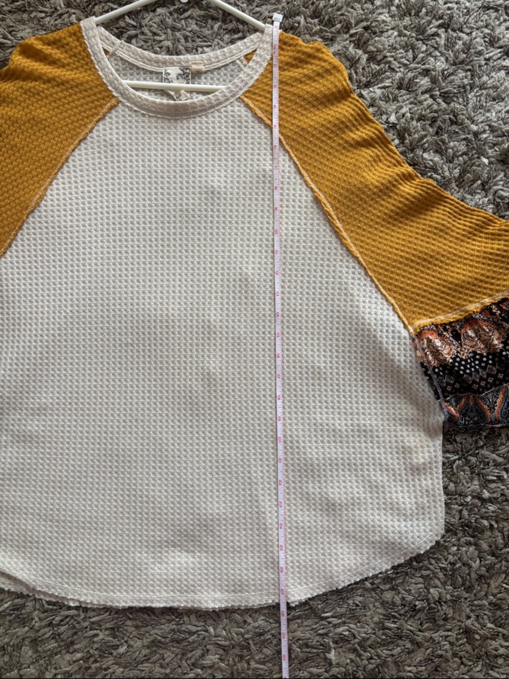 Blu Pepper Cream & Mustard Waffle Knit Tunic with Patterned Boho sleeves - Picture 4 of 7